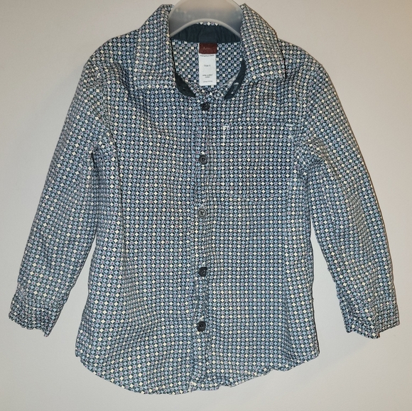 💠 TEA Blue Green Geometric Print Cotton Button Down Shirt Toddler Boys Size 2 - Picture 3 of 6